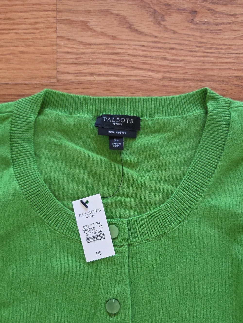 Brand New Talbots 3/4 Sleeve Olive Green Pima Cotton Crewneck Cardigan Size PS